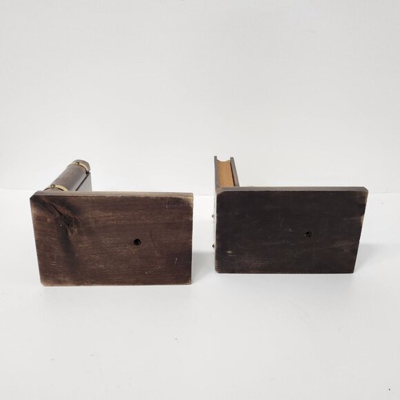 Vintage Normandie Wood Clog Shoes Design Bookends Pair Brown Rustic Primitive - Picture 11 of 13